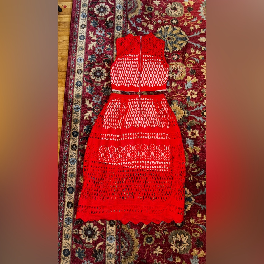 Ministry of Style Red Lace Two-Piece Dress - size 8